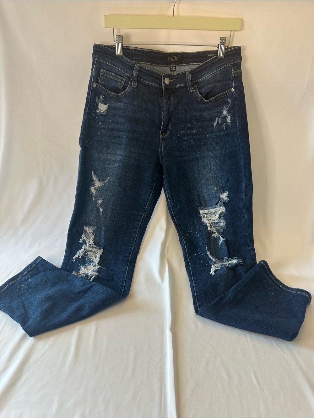 Judy Blue Women's Blue Distress Bleach Splatter Stretch Boyfriend Jeans - 11/30